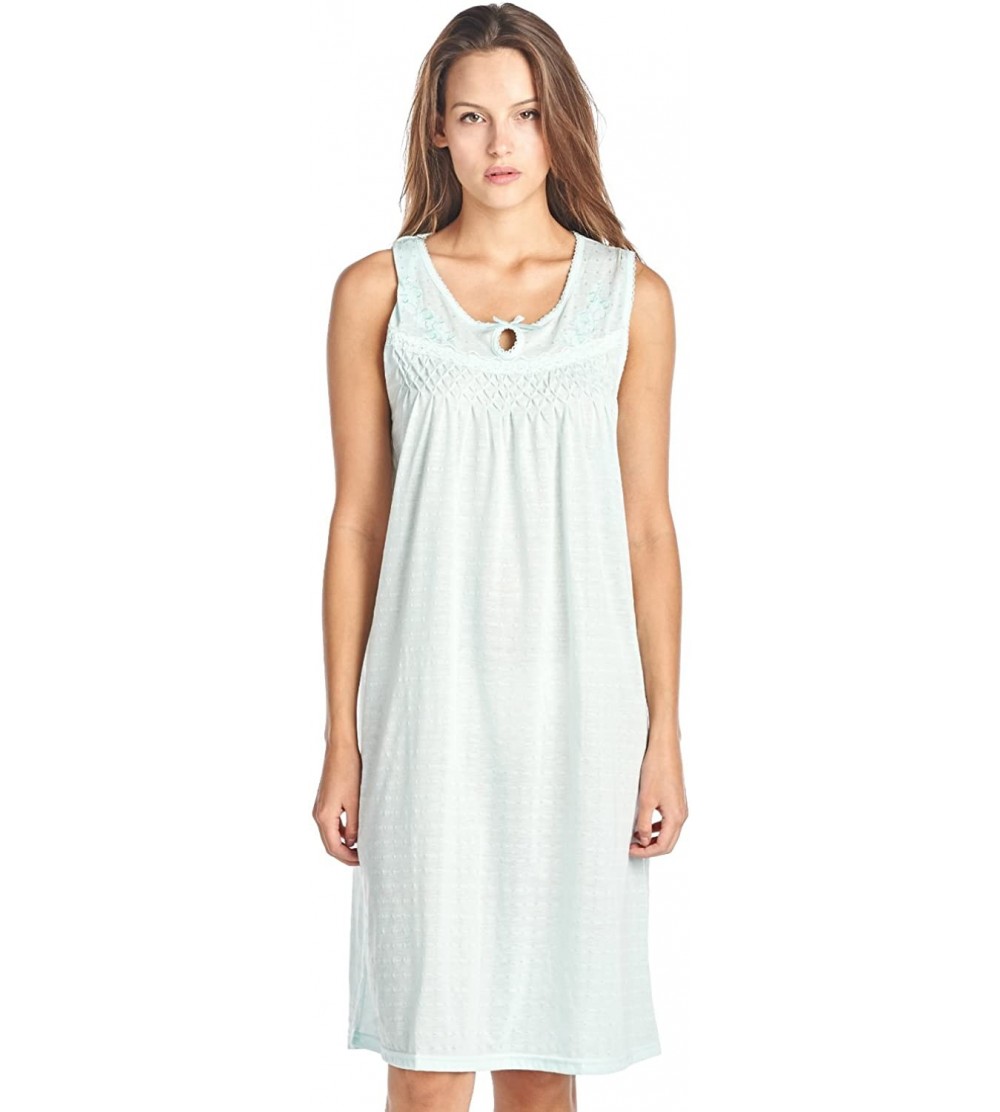 Nightgowns & Sleepshirts Women's Sleeveless Embroidered Pointelle Nightgown Sleep Dress - Green - CW12CMWEN3F $16.15