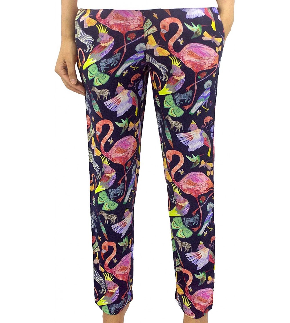 Bottoms Women's Colorful Owl Dog Bird Animal Patterned Lightweight Pajama Pants - Colorful Flamingo & Birds Print - CM192K6OI...