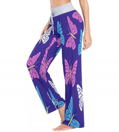 Bottoms Women's Comfy Casual Pajama Pants Butterfly Drawstring Palazzo Lounge Pants Wide Leg - Multicolor - CG19CSQ78W7 $25.70