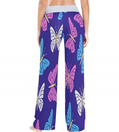 Bottoms Women's Comfy Casual Pajama Pants Butterfly Drawstring Palazzo Lounge Pants Wide Leg - Multicolor - CG19CSQ78W7 $25.70