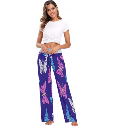 Bottoms Women's Comfy Casual Pajama Pants Butterfly Drawstring Palazzo Lounge Pants Wide Leg - Multicolor - CG19CSQ78W7 $25.70