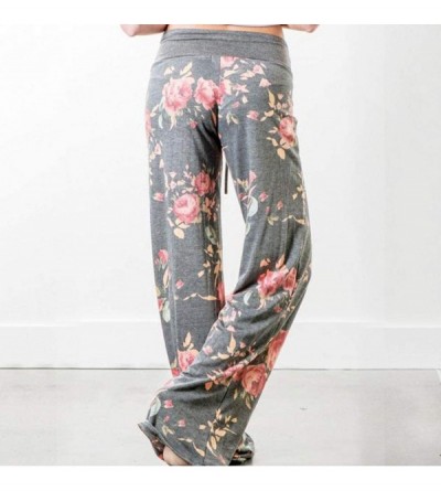 Bottoms Women's Comfy Casual Pajama Pants Floral Print Drawstring Palazzo Lounge Pants Wide Leg - B-gray - CY19DOI8KQZ $11.24