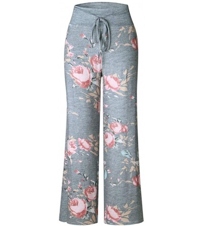 Bottoms Women's Comfy Casual Pajama Pants Floral Print Drawstring Palazzo Lounge Pants Wide Leg - B-gray - CY19DOI8KQZ $11.24