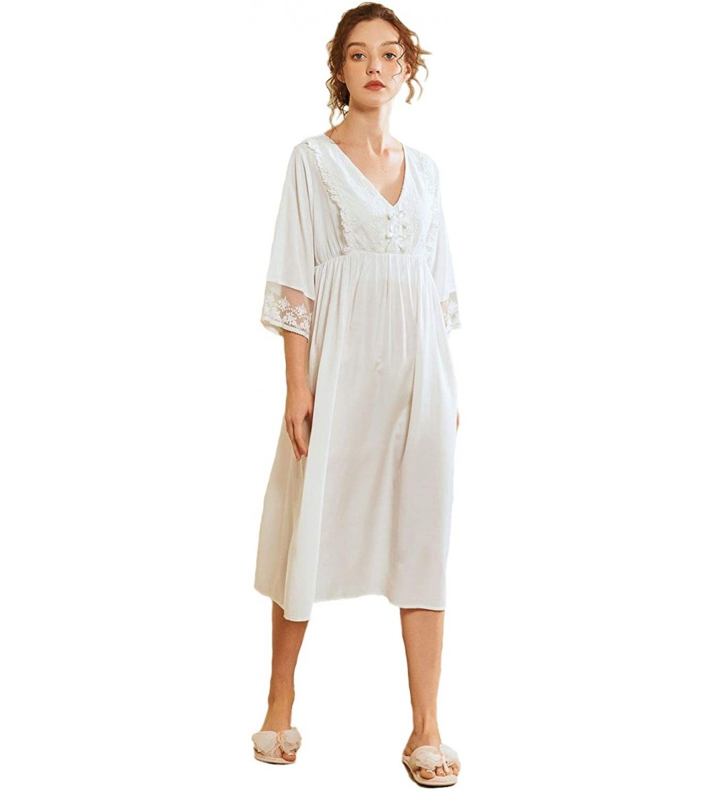 Nightgowns & Sleepshirts Women's Vintage Victorian Sleepwear Short-Sleeve Sheer Nightgown Pajamas Nightwear Lounge Dress - Gt...