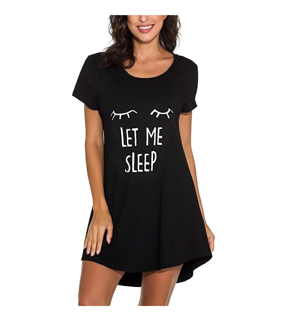 Nightgowns & Sleepshirts Night Shirts for Women Sleeping Sleepwear Cotton Short Sleeve Cute Print Sleepshirt Crew Neck Nightg...