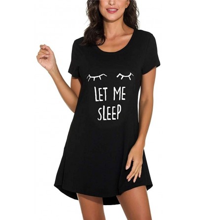 Nightgowns & Sleepshirts Night Shirts for Women Sleeping Sleepwear Cotton Short Sleeve Cute Print Sleepshirt Crew Neck Nightg...