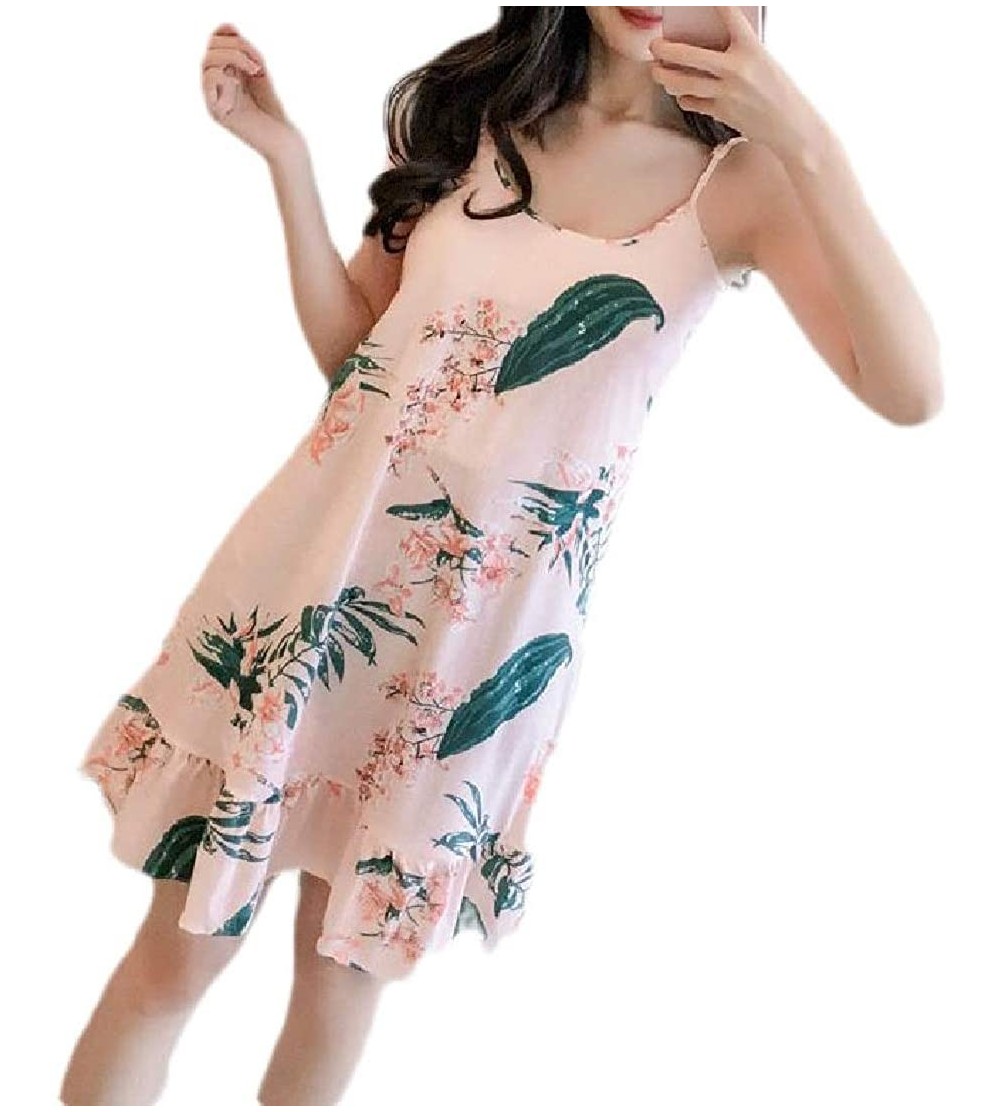 Nightgowns & Sleepshirts Women's Sexy Sleep Dress Loungewear Camisole Printing Nightgowns - 1 - C419C4AX2Y8 $17.21