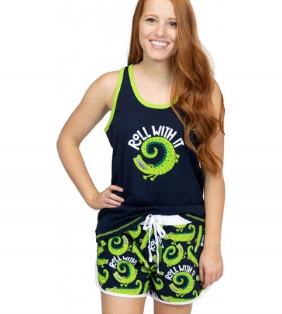 Sets Matching Pajamas for Women- Cute Pajama Shorts and Tank Top Set - Roll With It Alligator - CG18UEEK4ZI $26.21