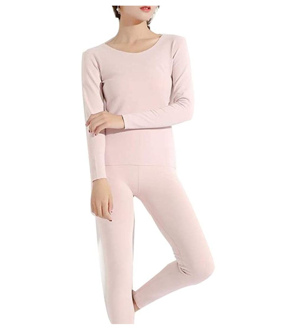 Thermal Underwear Women's Thermal Underwear Long John Set Fleece Lined Base Layer Top & Bottom Clothing Pajamas - Pink Set - ...