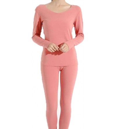 Thermal Underwear Women's Thermal Underwear Long John Set Fleece Lined Base Layer Top & Bottom Clothing Pajamas - Pink Set - ...