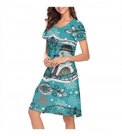 Tops Women's Short Sleeve Nightshirts Colorful Owls Print Art Cotton Sleepshirts Dress Tee - Couple Owls in - C8199IGKSWW $28.66