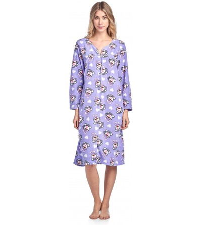 Nightgowns & Sleepshirts Women's Printed Fleece Snap-Front Lounger House Dress - Purple Lattes - CO180440EQE $22.09