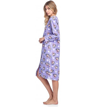 Nightgowns & Sleepshirts Women's Printed Fleece Snap-Front Lounger House Dress - Purple Lattes - CO180440EQE $22.09