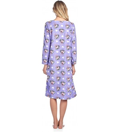 Nightgowns & Sleepshirts Women's Printed Fleece Snap-Front Lounger House Dress - Purple Lattes - CO180440EQE $22.09