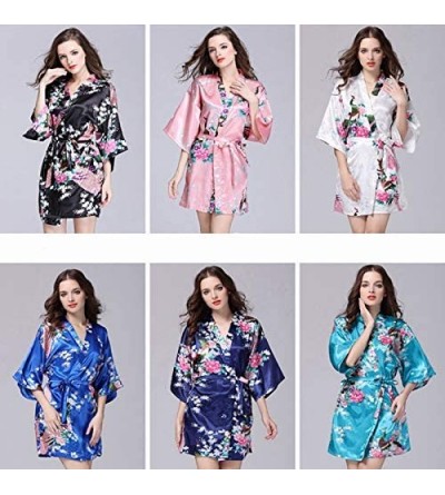 Robes Pajamas Women Faux Silk Robe Satin Wedding Bride Robe Large Size Sexy Floral Bathrobe Short Nightwear Women Pajamas NDM...