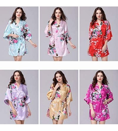 Robes Pajamas Women Faux Silk Robe Satin Wedding Bride Robe Large Size Sexy Floral Bathrobe Short Nightwear Women Pajamas NDM...