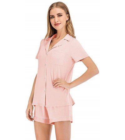 Sets Womens Summer Pajamas Set- Ultra-Soft Modal Fabric Short Sleeve Shorts Set - Pink - C7190N3MI6I $20.28