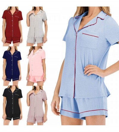 Sets Womens Summer Pajamas Set- Ultra-Soft Modal Fabric Short Sleeve Shorts Set - Pink - C7190N3MI6I $20.28