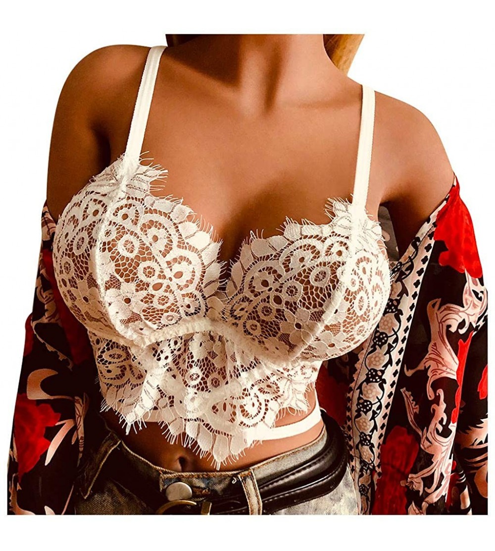 Bottoms Women Lingeries Corset Lace Floral Bralette Full Cup Bra Hollow Out Lingeries - X4-white - CE19ERT58EG $7.45