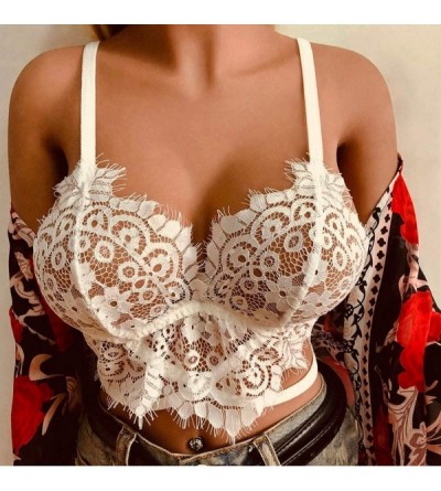 Bottoms Women Lingeries Corset Lace Floral Bralette Full Cup Bra Hollow Out Lingeries - X4-white - CE19ERT58EG $7.45