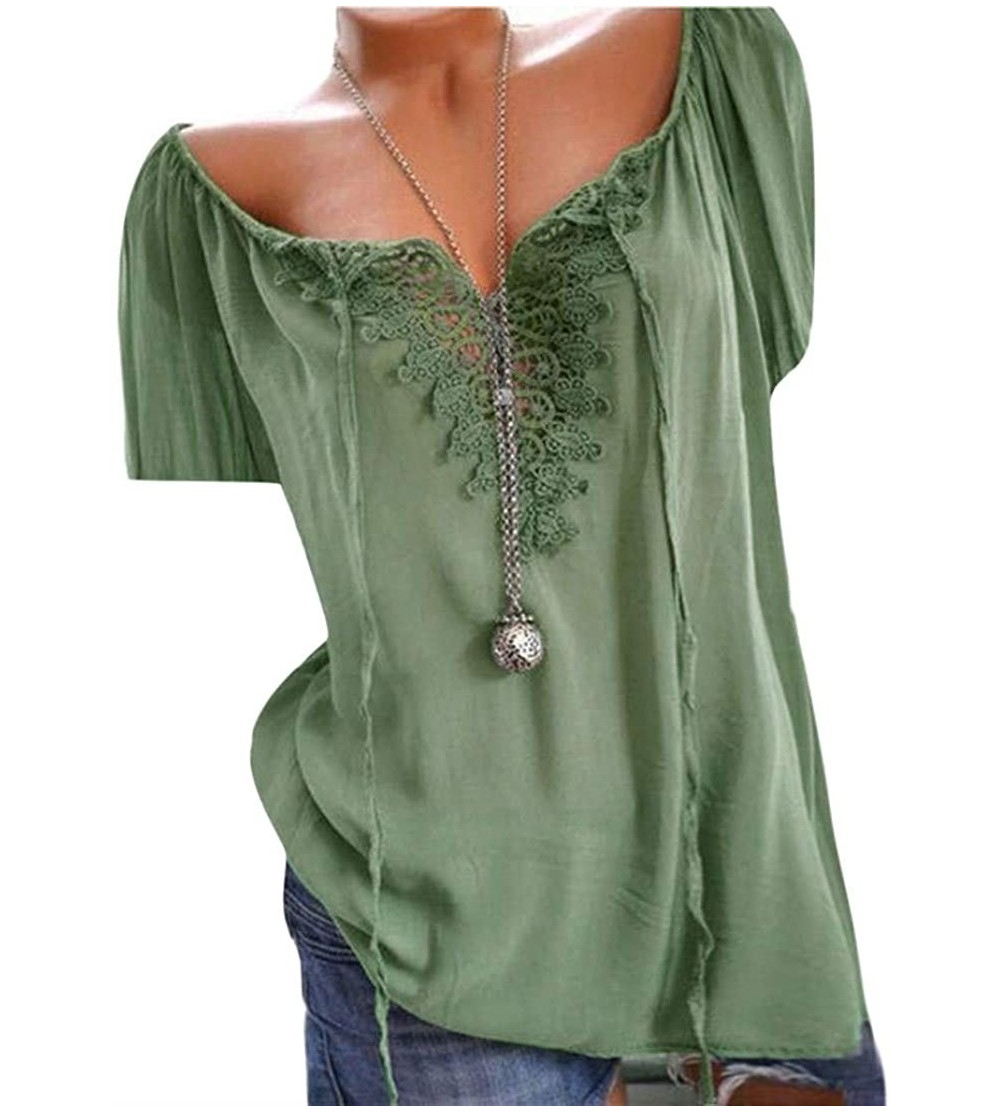 Thermal Underwear Blouse for Women Feather Print V-Neck Blouse Pullover Tops Plus Size Shirt - Z Green - CH18SO595OD $23.75