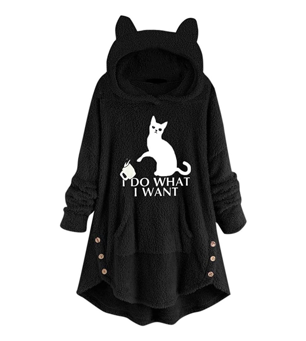 Thermal Underwear Women Warm Fuzzy Fleece Hoodies Sweatshirt I Do What I Want Cat Graphic Long Sleeve Pullover Tunic Tops - B...