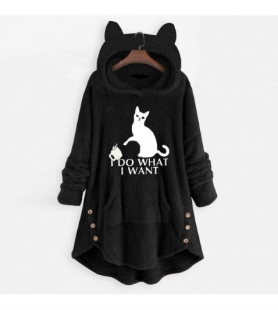 Thermal Underwear Women Warm Fuzzy Fleece Hoodies Sweatshirt I Do What I Want Cat Graphic Long Sleeve Pullover Tunic Tops - B...