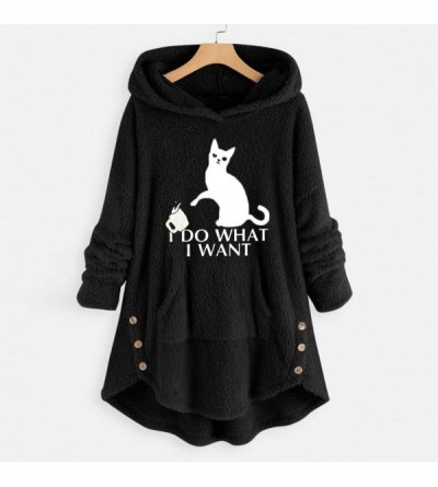 Thermal Underwear Women Warm Fuzzy Fleece Hoodies Sweatshirt I Do What I Want Cat Graphic Long Sleeve Pullover Tunic Tops - B...