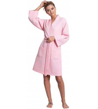 Robes Linen Lightweight Knee Length Waffle Kimono Bath and Spa Robe - Blush-customized - CS197SXDU6I $26.41