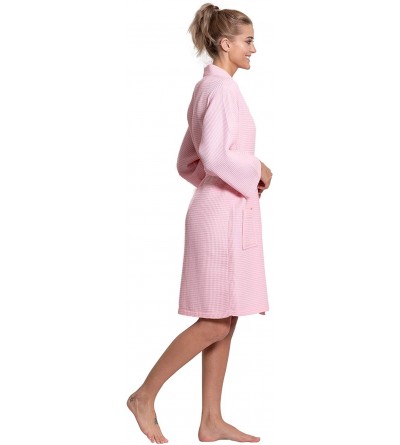 Robes Linen Lightweight Knee Length Waffle Kimono Bath and Spa Robe - Blush-customized - CS197SXDU6I $26.41