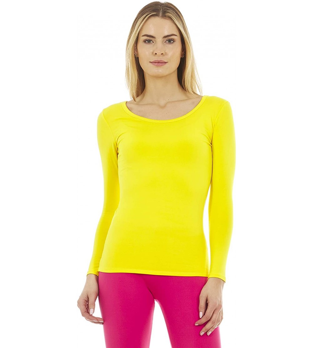 Thermal Underwear Women's Ultra Soft Scoop Neck Thermal Underwear Shirt Long Johns Top with Fleece Lined - Yellow - CG18AQN57...