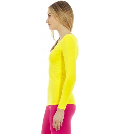 Thermal Underwear Women's Ultra Soft Scoop Neck Thermal Underwear Shirt Long Johns Top with Fleece Lined - Yellow - CG18AQN57...