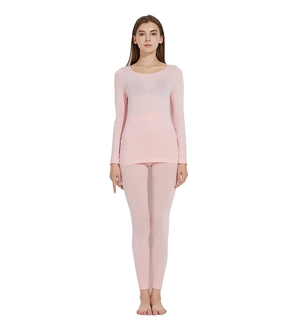 Thermal Underwear Men Women's Long John Set Thermal Underwear Ultra Soft Elastic Top & Bottom Set - Women-pink - CT192627WDZ ...