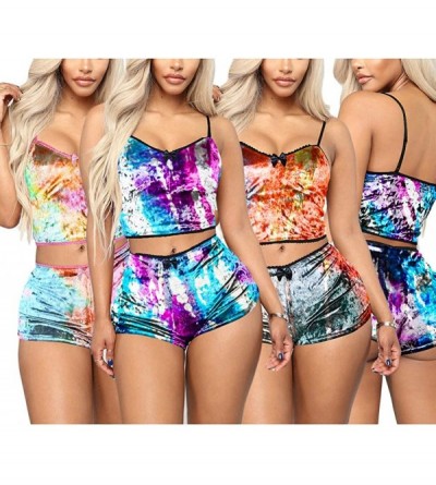 Sets Women Velvet 2 Piece Pajamas Outfits Tie Dye Cami Crop Top with Shorts Lounge Wear - 1 Blue Purple Black - CQ190LHMY5Y $...