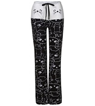 Bottoms Women Comfy Casual Pajama Pants High Waist Stretch Floral Print Drawstring Palazzo Lounge Pants Wide Leg 10 Black - C...