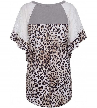 Nightgowns & Sleepshirts Womens Leopard Short Sleeve Twist Knot Patchwork O-Neck Casual Tunic Tops - J-gray - C8195Q28MLQ $17.79