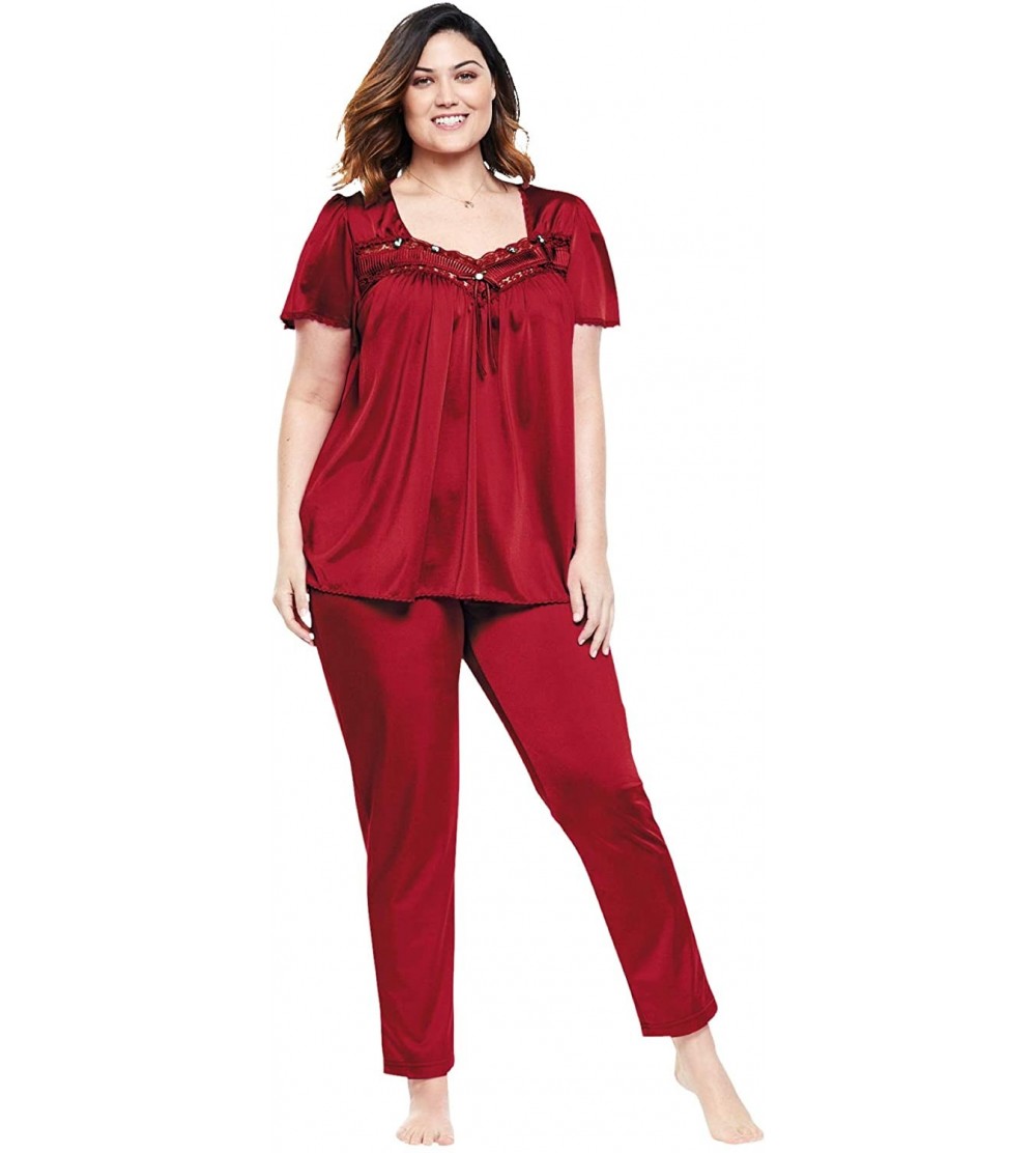 Sets Women's Plus Size Silky 2-Piece Pj Set Pajamas - Classic Red (0039) - CD197CCORU9 $23.07