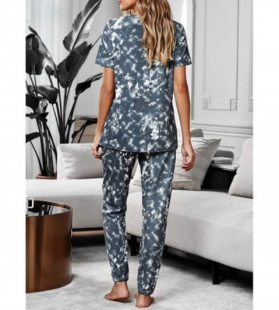 Sets Women Tie Dye Printed Pajamas Set Crewneck Long Sleeve Tee and Jogger Pants PJ Set Loungewear Nightwear Sleepwear - C Gr...