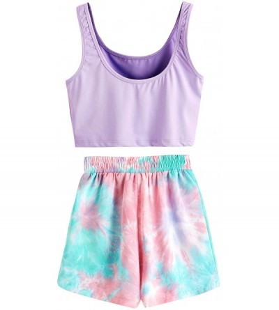 Sets Women's 2 Pieces Outfits Butterfly Print Crop Top Tee and Tie Dye Shorts Set - Multicolored - CI19ELX6T98 $16.45