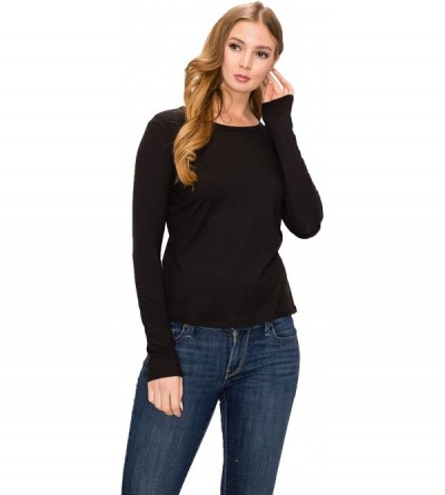 Tops Women Basic Easy Knit top-Soft and Comfortable Fabric-Long Sleeve-Suitable for Any Bottoms - Black - C1196SEOUK9 $20.31