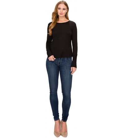 Tops Women Basic Easy Knit top-Soft and Comfortable Fabric-Long Sleeve-Suitable for Any Bottoms - Black - C1196SEOUK9 $20.31