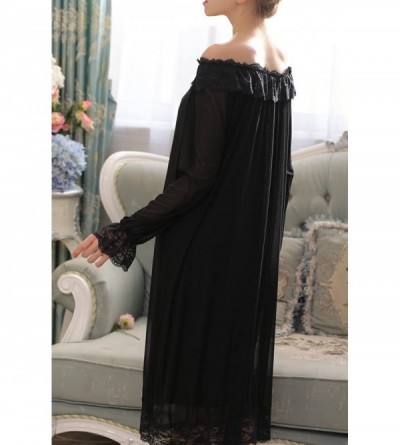 Nightgowns & Sleepshirts Women's Lace Vintage Victorian Nightgown Sheer Long Sleeve Sleep Dress - Black - CN18AN4Q3UW $29.81