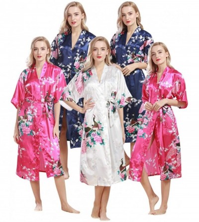 Nightgowns & Sleepshirts Glitter Bride Bridesmaid Robes Dressing Gown Kimono Satin Party Peacock Nightgown Nightwear Lightblu...