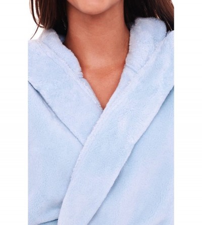 Robes Women's Plush Fleece Robe with Hood- Warm Solid Bathrobe - Light Blue - CS197EXSQYQ $47.12