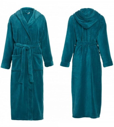 Robes Women's Plush Fleece Robe with Hood- Warm Solid Bathrobe - Light Blue - CS197EXSQYQ $47.12