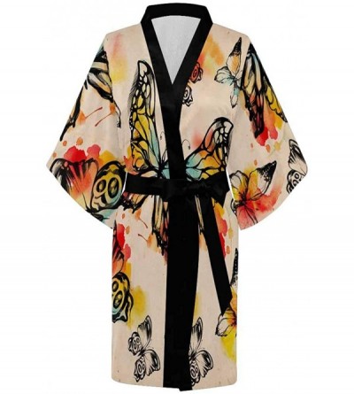 Robes Custom Watercolor Colorful Butterfly Women Kimono Robes Beach Cover Up for Parties Wedding (XS-2XL) - Multi 1 - C2194UN...