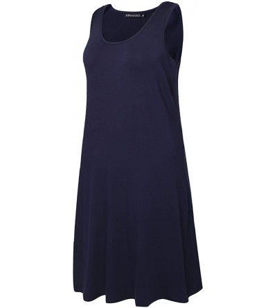 Nightgowns & Sleepshirts Women's Nightdress Comfy Sleepwear Knit Nightshirt Sleeveless Scoop Neck Nightgown - Navy - CF18D0EN...