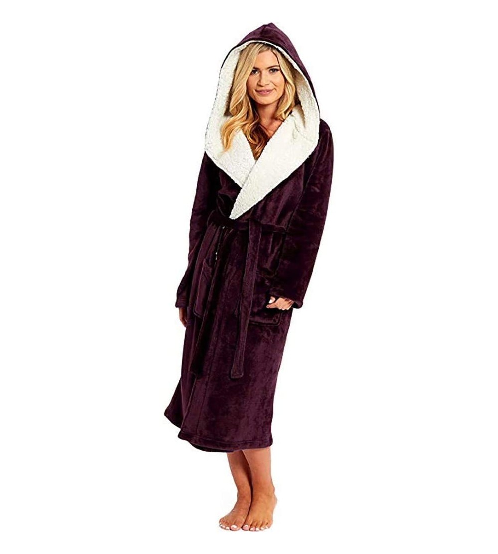 Robes Women's Sherpa Lined Long Robe - Luxury Full Length Warm Plush Fleece Bathrobe Kimono Lingerie Soft Christmas Nightwear...