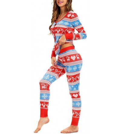 Sets Women Christmas Pajamas Matching Elk Long Sleeves Xmas Sleepwear Set Top Blouse+Pants (XL- red) - Red - C018L3XRYHY $24.70