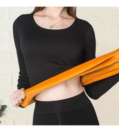 Thermal Underwear Winter Thick Women Long Sleeve Crew Neck Pullover Slim Thermals Underwear Top Slim Fit Elastic - Black - CM...